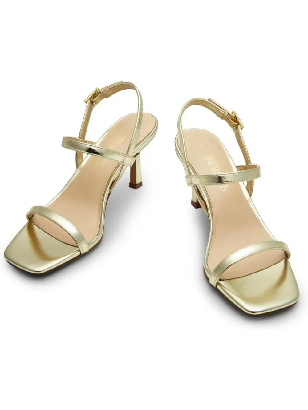 Dream Pairs Women's Gold Square Open Toe Slingback Heels Ankle Strappy Sandals